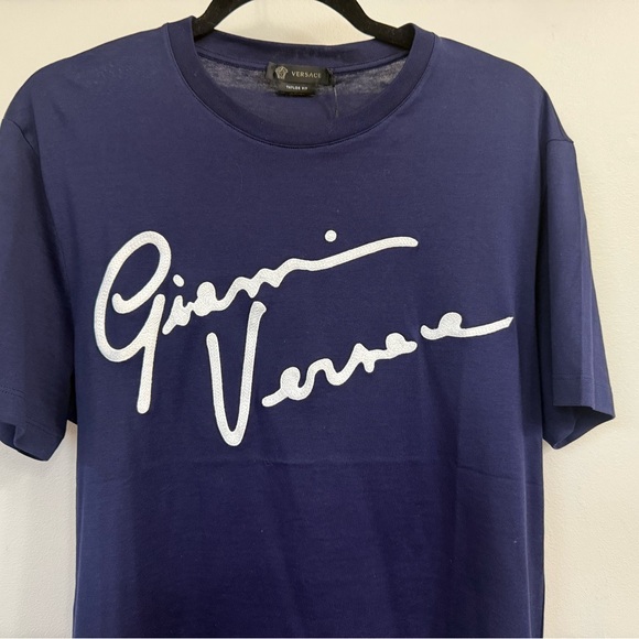 ๐๐ค NWT! Versace Dark Blue Tee with White Logo - Picture 3 of 10
